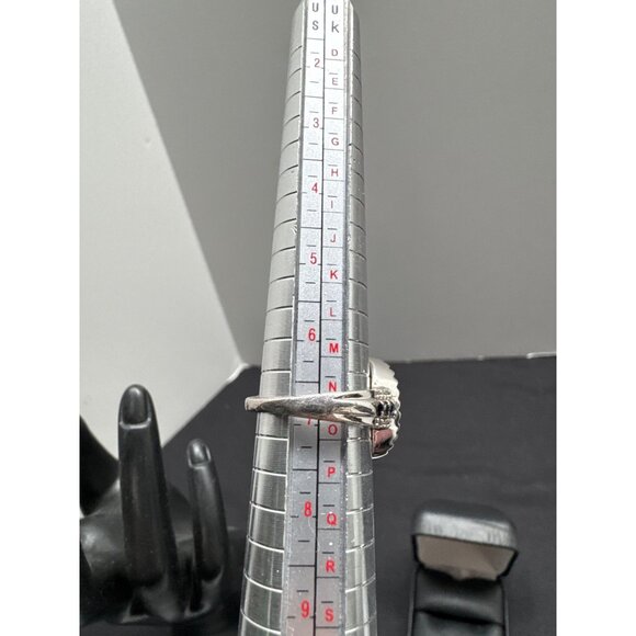 Sterling Silver Black & White Cubic Zirconia Halo Ring In Jewelry Box - Picture 8 of 12